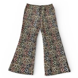 Vintage 70s Paisley Tapestry Bell Bottom Wide Leg Flare Pants Boho Hippie M 30”